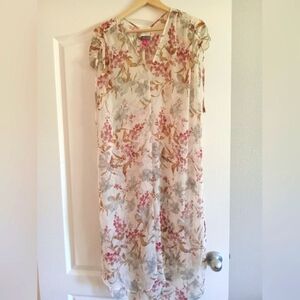 Vince Camuto Sheer Tunic Dress Floral Boho Bathing Suit Coverup Size M